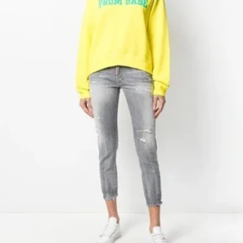 Dsquared2 Dsquared Super Skinny Cropped Gray Denim Destressed Jeans Italy 40